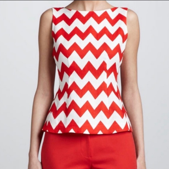 Kate Spade Red & White Chevron Linen Top - Picture 1 of 10